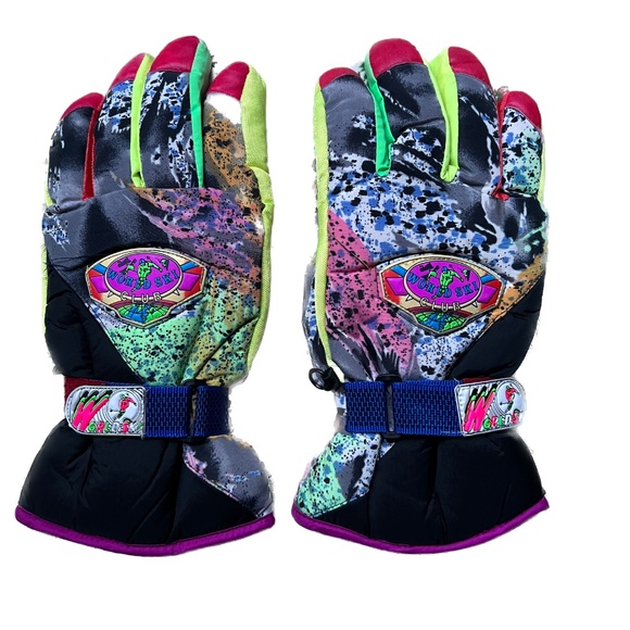 Vintage World Ski Club Gloves Size L 80 / 90's Retro Neon Yellow Green Womens - Picture 3 of 5